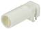 Biały wtyk plastikowy w kształcie cylindra z dwoma stykami, używany do połączenia elektrycznego.