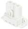 Biały złącze z trzema otworami stykowymi i dwoma otworami montażowymi, przeznaczone do połączeń elektrycznych.