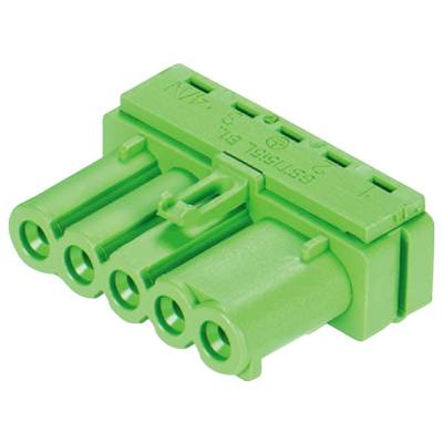 Zielony elektryczny złącz z czterema stykami, o kwadratowym kształcie, z dwoma małymi zaczepami mocującymi po bokach.