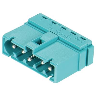 Zielony elektryczny złącze z trzema metalowymi stykami, odpowiednie do podłączania przewodów lub urządzeń w zastosowaniach elektronicznych.