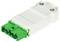 Biały i zielony adapter światłowodowy (LWL) z mocowaniem śrubowym, przeznaczony do łączenia kabli krosowych w systemach sieciowych.