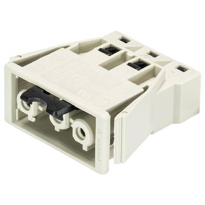 Beżowy elektryczny złącz wielostykowy z czarnym wkładem, prawdopodobnie przeznaczony do połączeń kablowych.