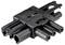 Czarny, prostokątny wtyk z wieloma złączami, typowo stosowany do połączeń elektrycznych.