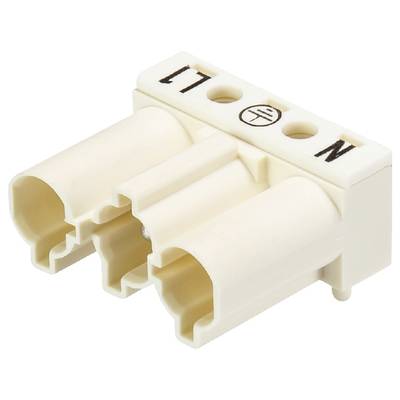 Trójbiegunowy złącz elektryczny z oznaczeniami L1, N i Uziemienie, odpowiedni do podłączania urządzeń elektrycznych.