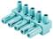 Turkusowy wtyk pneumatyczny z pięcioma złączami, oznaczony wydrukowanymi numerami od 1 do 5.