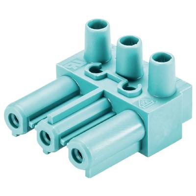 Turkusowa klocka LEGO Technic z trzema złączami górnymi i trzema punktami mocowania po bokach.