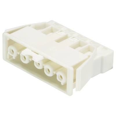 Biały, wielobiegunowy złącz elektryczny, widoczny z boku. Nadaje się do połączeń w urządzeniach elektronicznych.