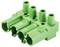 Zielony, trzybiegunowy złącz elektryczny, ponumerowany od 1 do 3, z okrągłymi otworami u góry do podłączenia przewodów.