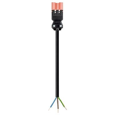 Wielożyłowy kabel z czarnymi, niebieskimi, brązowymi i żółto-zielonymi przewodami zamocowanymi przy czarnym złączu.