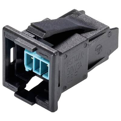 Czarny elektryczny złącze z dwoma niebieskimi gniazdami, odpowiednie do zastosowań do 50V/13A.