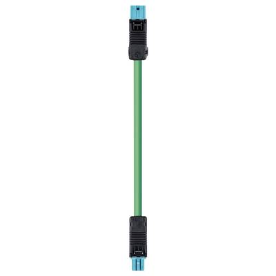Czarny kabel z turkusowymi wtyczkami na obu końcach.