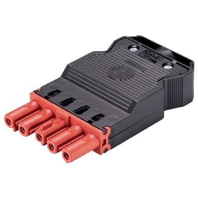 Elektroniczny złącz wtykowy z czarną obudową i pięcioma czerwonymi gniazdami, odpowiedni do zastosowań przemysłowych.
