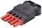 Elektroniczny złącz wtykowy z czarną obudową i pięcioma czerwonymi gniazdami, odpowiedni do zastosowań przemysłowych.