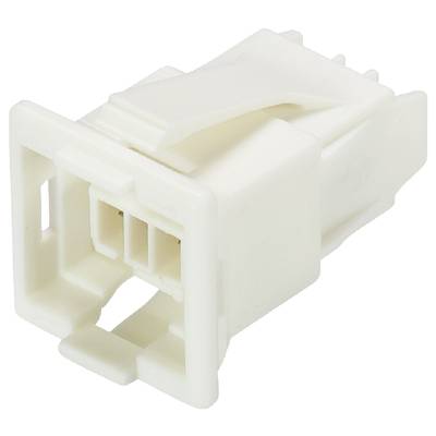 Biała plastikowa złączka o kształcie prostokątnym z wieloma stykami wewnętrznymi, typowa dla połączeń elektronicznych.