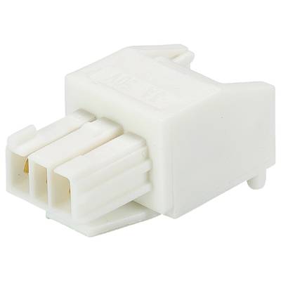 Biały elektryczny złącz wtykowy z trzema stykami, prostokątny kształt, wykonany z tworzywa sztucznego. Łączy obwód elektryczny.