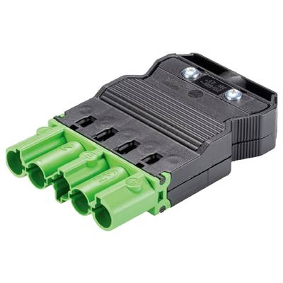 Czarno-zielony elektryczny wtyk z wieloma otworami przyłączeniowymi, przeznaczony do zastosowań przemysłowych.