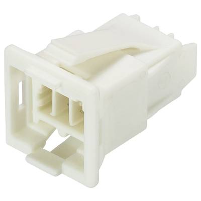 Biały wtyk plastikowy z wieloma stykami, przedstawiony z boku. Odpowiedni do połączeń elektrycznych lub elektronicznych.