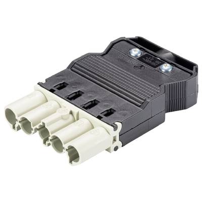 Czarny, płaski elektryczny złącz z czterema białymi gniazdami, odpowiedni do zastosowań przemysłowych.