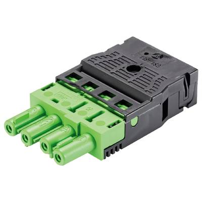 Zielony, wielostykowy adapter złącza z czarną obudową, przeznaczony do podłączania przewodów elektrycznych w zastosowaniach technicznych.