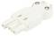 Biały, płaski wtyk z trzema równoległymi stykami i dwiema śrubami mocującymi na górnej powierzchni.