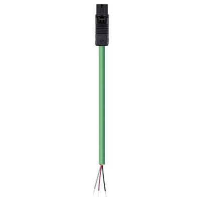 Zielony kabel z czarną wtyczką na górze i trzema odkrytymi przewodami miedzianymi na dole: czerwonym, czarnym i srebrnym.