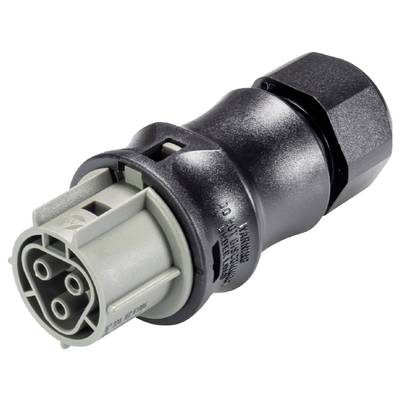 Czarny, cylindryczny wtyk z wieloma stykami, przeznaczony do połączeń elektrycznych w zastosowaniach przemysłowych.