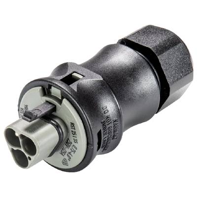 Czarny, cylindryczny element elektroniczny z wieloma przyłączami, stosowany w zastosowaniach przemysłowych lub technicznych.