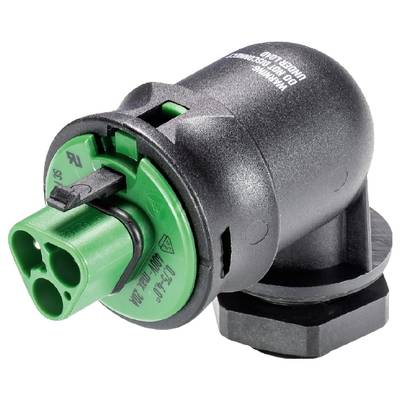 Czarny, okrągły sensor z zielonym złączem i oznaczeniem na górze. Element elektroniczny przeznaczony do precyzyjnego wykrywania pozycji.