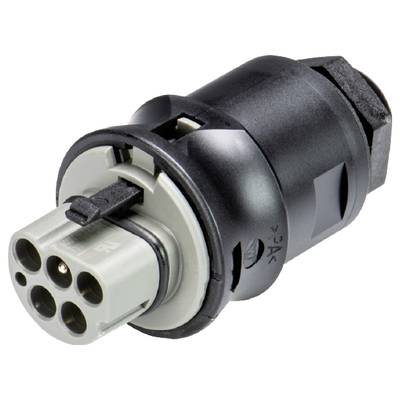 Gniazdo ładowania do pojazdu elektrycznego z widocznymi wieloma złączami o kształcie kołowym.