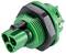 Zielony wtyk z tworzywa sztucznego z czarną ramką sześciokątną i wieloma złączami, stosowany do połączeń elektrycznych.