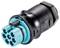 Sześciobiegunowy, okrągły wtyk elektryczny w obudowie niebiesko-czarnej. Przeznaczony do zastosowań przemysłowych.