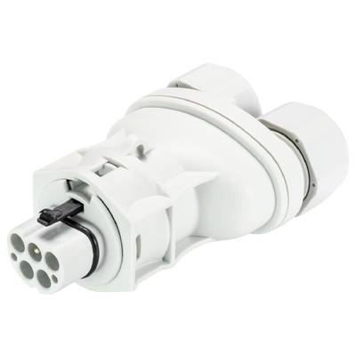 Biały wtyk elektryczny z pięcioma stykami, stosowany w dziedzinie elektromobilności.