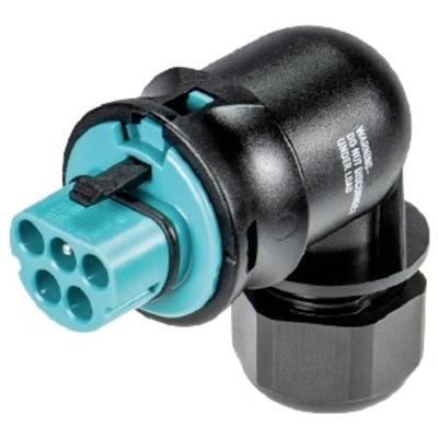 Czarny elektryczny adapter złącza z niebieską wtyczką i wieloma gniazdami.