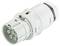 Biały, wielobiegunowy, cylindryczny złącz z wieloma gniazdami, odpowiedni do zastosowań przemysłowych.