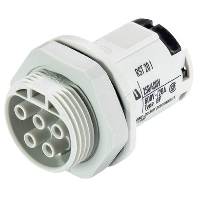 Sześciobiegunowy elektryczny złącz wtykowy w obudowie z tworzywa sztucznego, odpowiedni dla 250/400V i 60V/120A, typ BP.