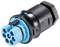 Wielostykowy niebieski złącze z czarną obudową, często stosowany w zastosowaniach elektrycznych.