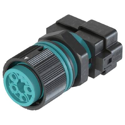 Czarno-turkusowy elektryczny adapter wtykowy o cylindrycznym kształcie z wieloma gniazdami przyłączeniowymi.