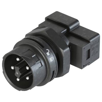 Czarny elektryczny złącz z wieloma metalowymi stykami, odpowiedni do połączeń w urządzeniach elektronicznych lub pojazdach.