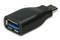 Adapter USB z czarną obudową; gniazdo USB-A do wtyczki USB-C.