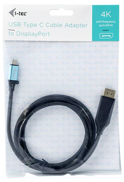 Przewód adapter USB Type-C do DisplayPort w opakowaniu, odpowiedni do transmisji 4K do 60 Hz, marka i-tec.