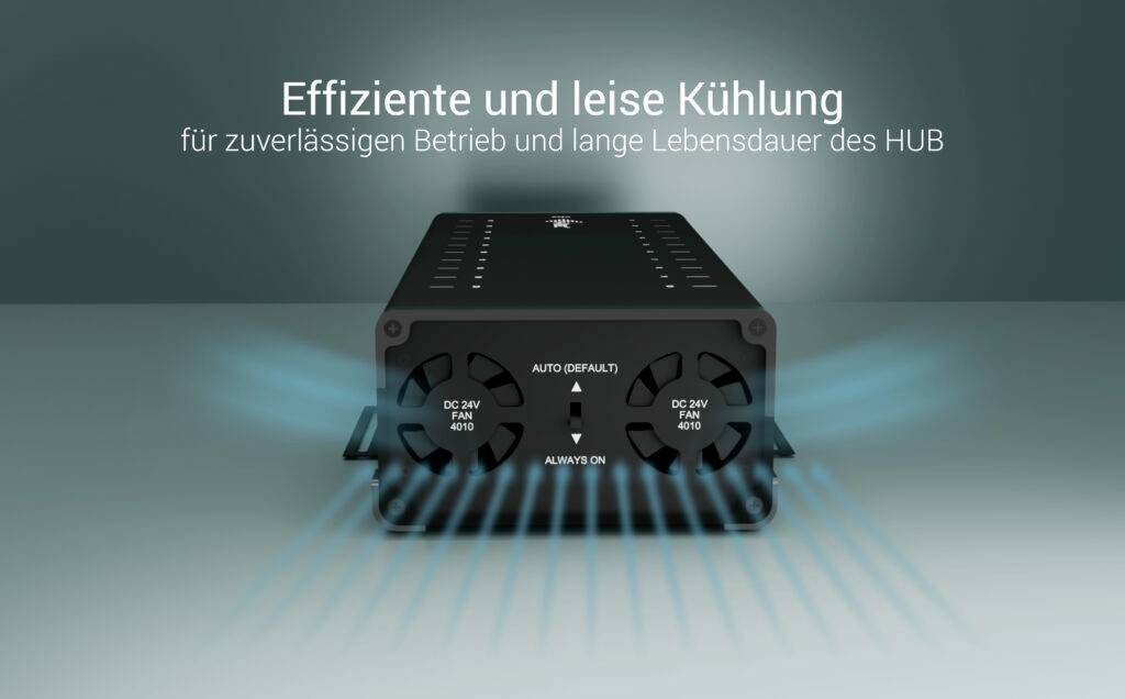 Prostokątny radiator z otworami wentylacyjnymi, opisany jako "Wydajne i ciche chłodzenie dla niezawodnej pracy".