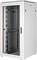 Biały szafa serwerowa ze szklaną przednią ścianką, częściowo otwarta. Nie zawiera żadnych urządzeń. Odpowiednia do przechowywania sprzętu sieciowego i komputerowego.