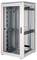 Metalowa szafa serwerowa bez wyposażenia, wyposażona w przezroczyste drzwi szklane i wieloma pionowymi wspornikami, przeznaczona do instalacji infrastruktury informatycznej.