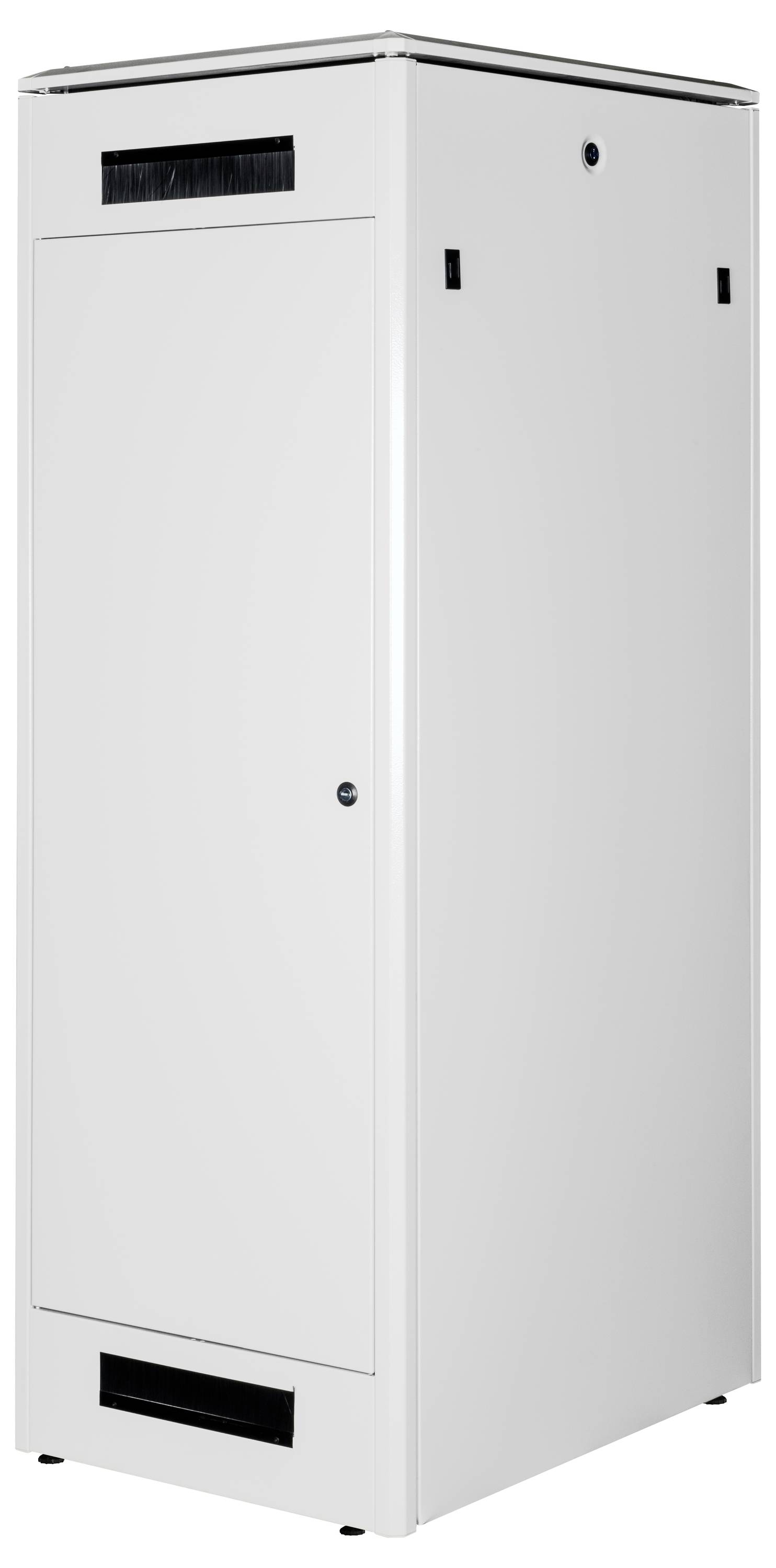 Biały, prostokątny szafka wentylacyjna z jednym drzwiczkami oraz otworami wentylacyjnymi u góry i u dołu.