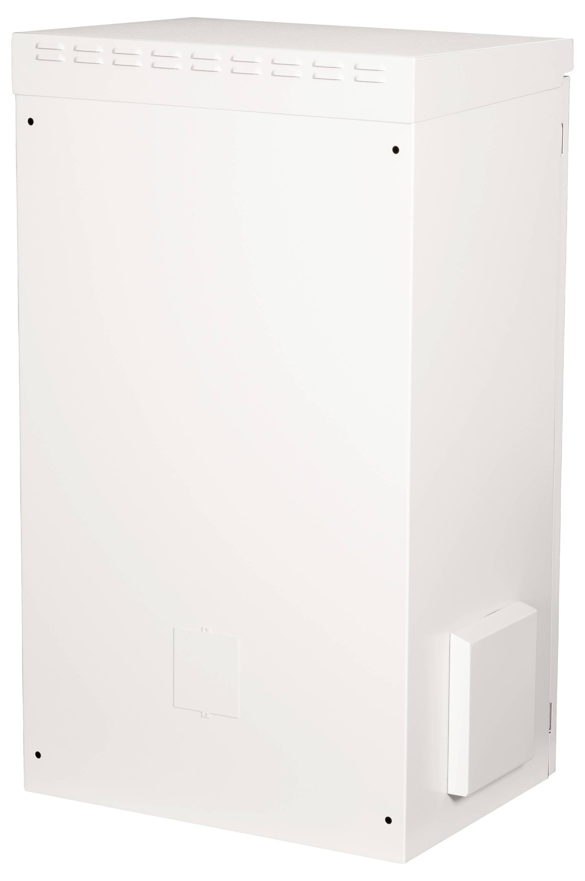 Biały szafka wentylacyjna o prostokątnym kształcie z otworami wentylacyjnymi u góry.