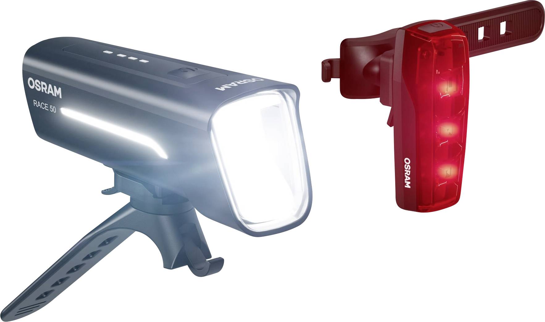 Комплект акумуляторних світлодіодних велосипедних освітлювальних приладів Osram Automotive RACE 50 SET, чорний