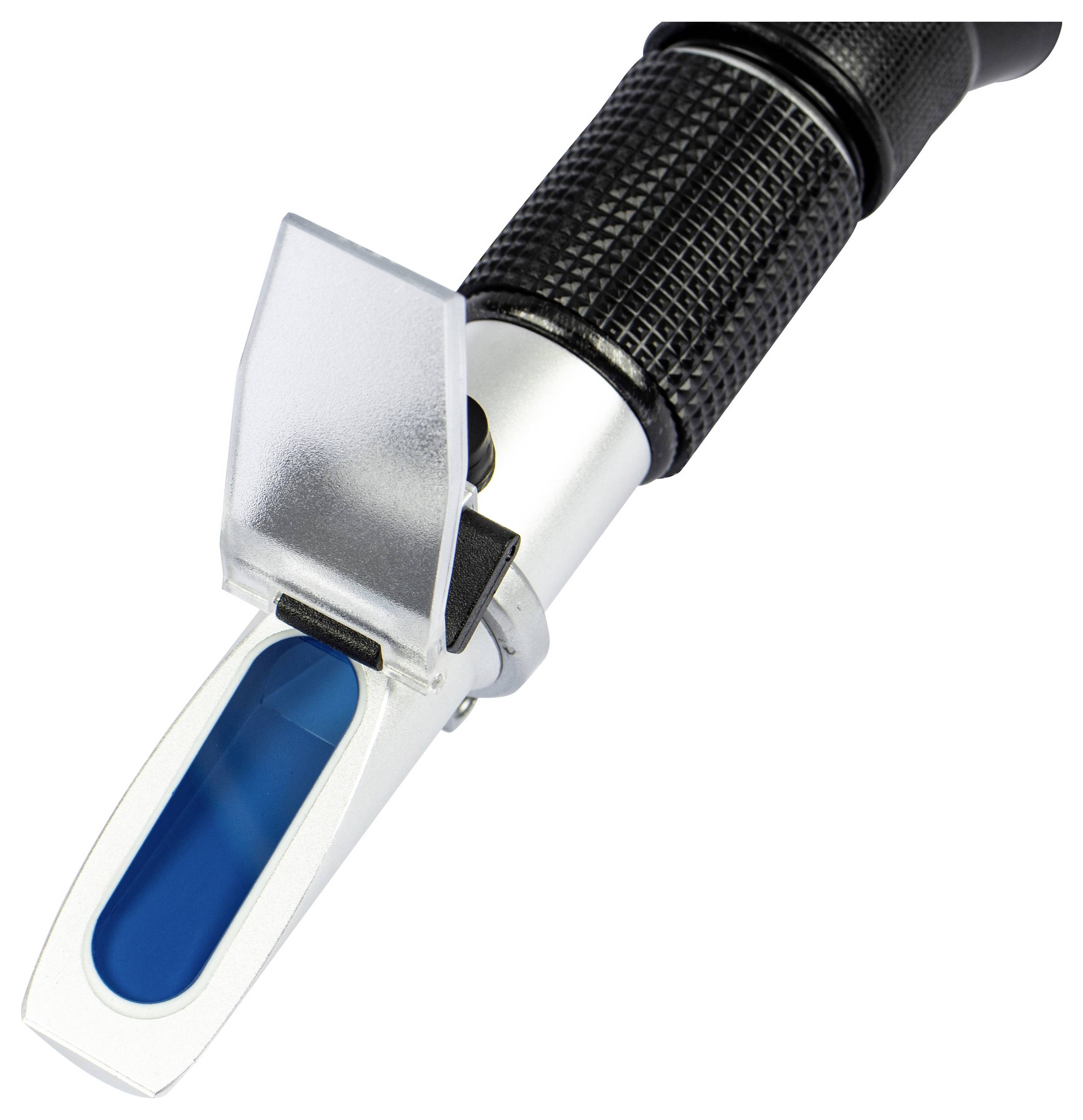 Refraktometr do miodu ze skalą, do pomiaru zawartości wody. Ręczny, z niebieskim polem widzenia.