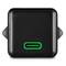 Czarny ładowarka USB-C z zielonym wskaźnikiem LED, kwadratowy kształt, widok z przodu.