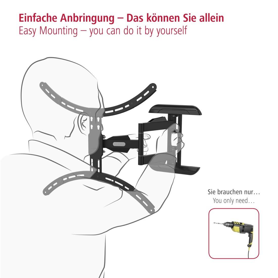 Настінне кріплення для телевізора Hama 94,0 см (37 дюймів) - 190,5 см (75 дюймів), поворотне, портативне