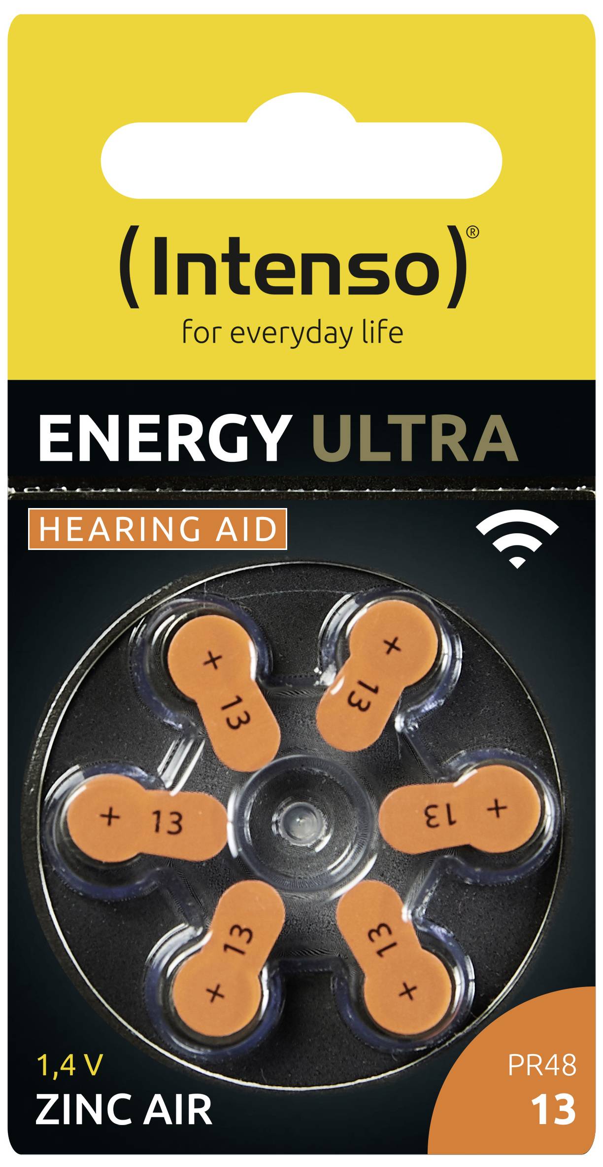 Opakowanie baterii do aparatów słuchowych, marka 'Intenso', model 'Energy Ultra', typ PR48, cynkowo-powietrzne, 1,4 V, rozmiar 13.